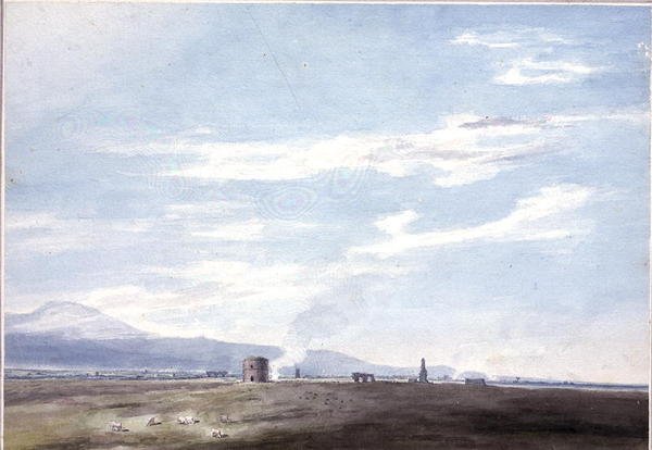 罗马附近坎帕尼亚的墓穴遗迹，约 1783 年（纸面铅笔水彩画） 作者 约翰·罗伯特·科森斯
