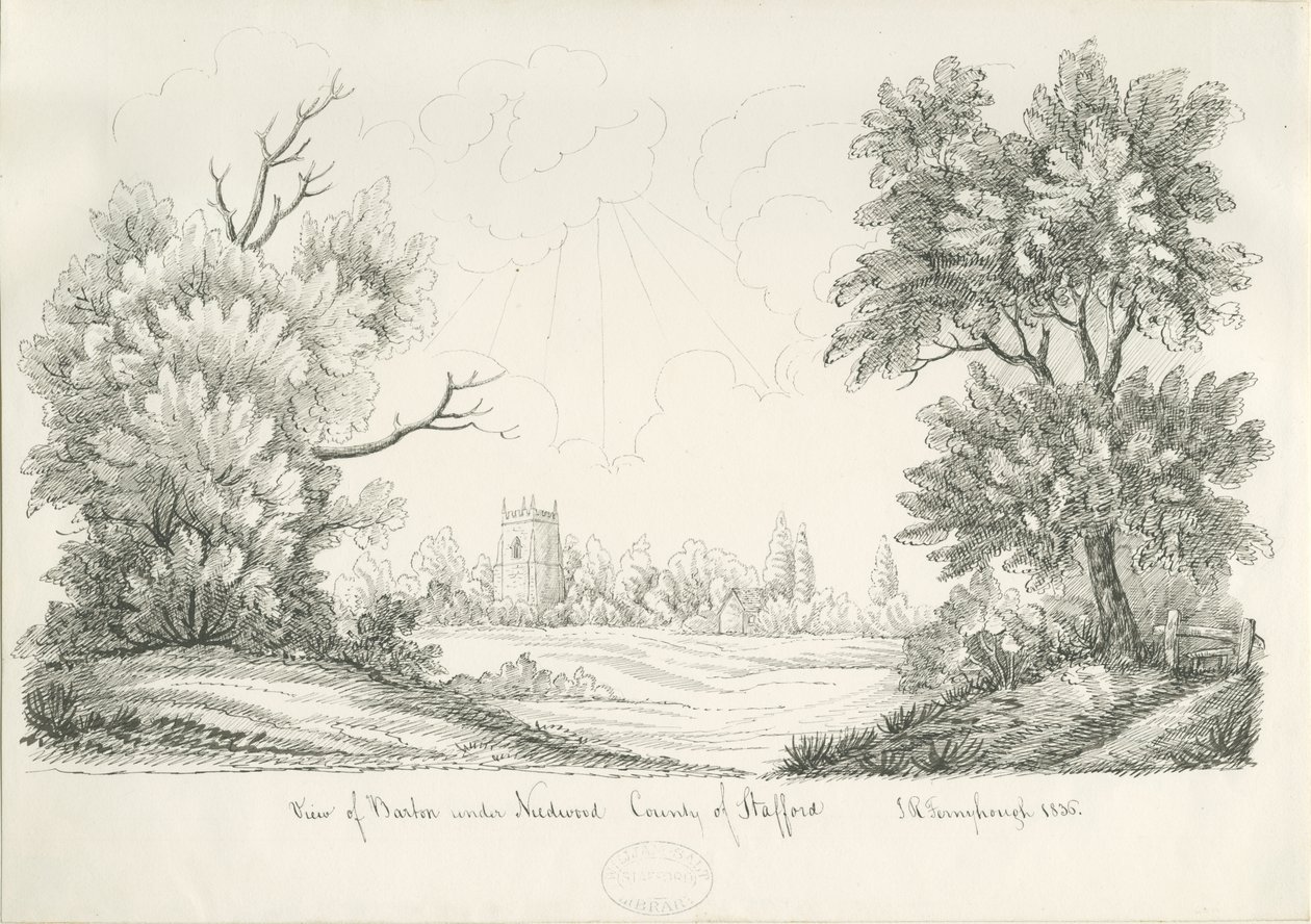 Needton Village下的Barton：钢笔和墨水素描，1836年 作者 约翰·罗伯特·弗尼霍夫
