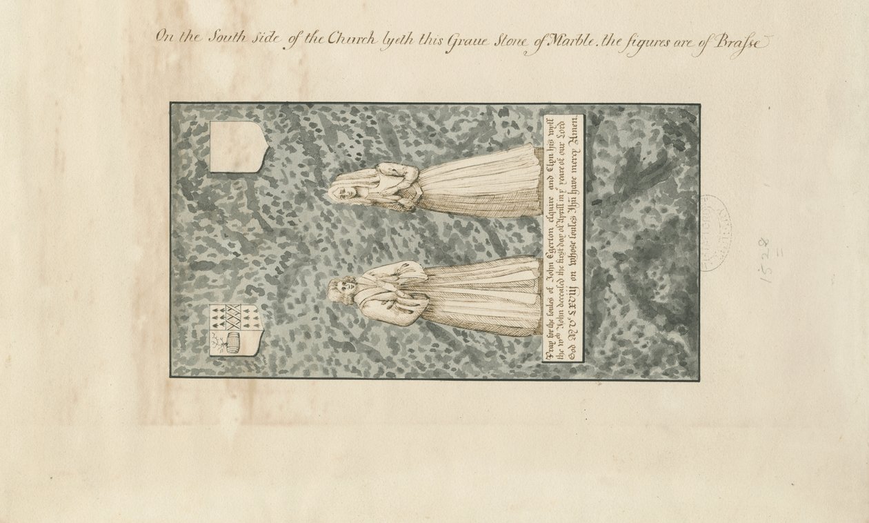 马德利教堂（Madeley Church）-约翰·埃格顿（John Egerton）的墓碑：钢笔和水墨绘画，nd [19％] 作者 约翰·罗伯特·弗尼霍夫