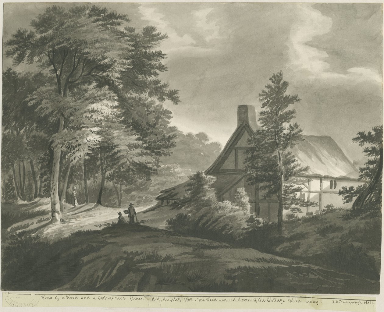 鲁奇利-埃特奇希尔附近的小屋：深色棕褐色水墨画，1835年 作者 约翰·罗伯特·弗尼霍夫