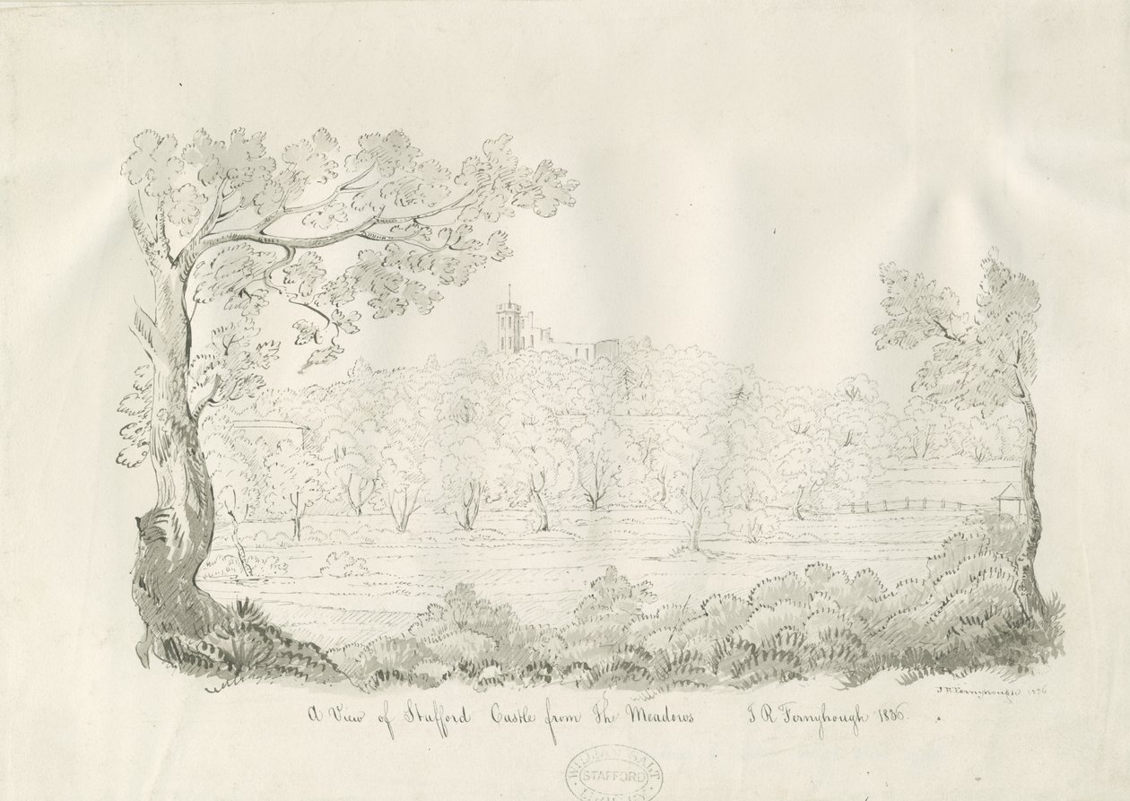 Stafford Castle - East View: pen and sepia drawing 作者 约翰·罗伯特·弗尼霍夫