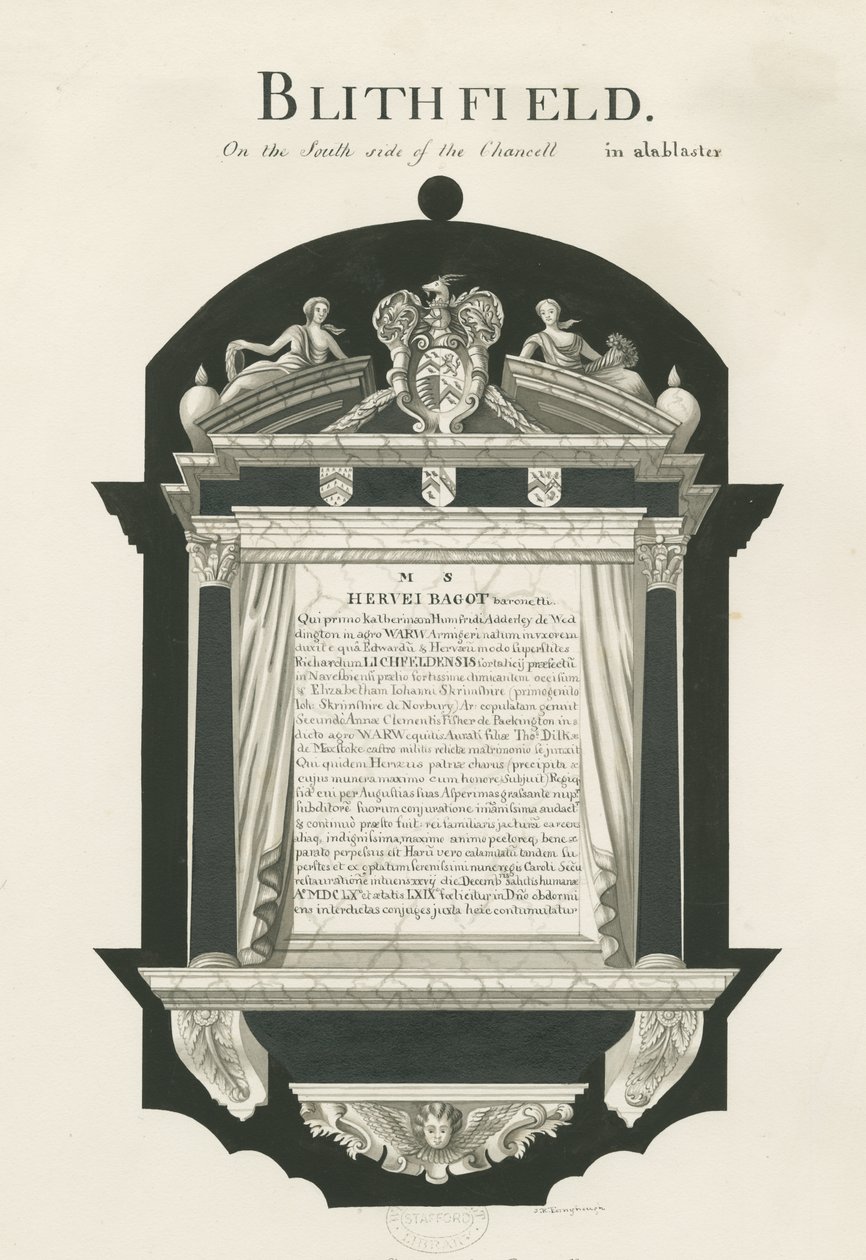 Tablet in Blithfield Church - Sir Hervey Bagot, Bart.: sepia drawing, nd [?19th cent] (drawing) 作者 约翰·罗伯特·弗尼霍夫