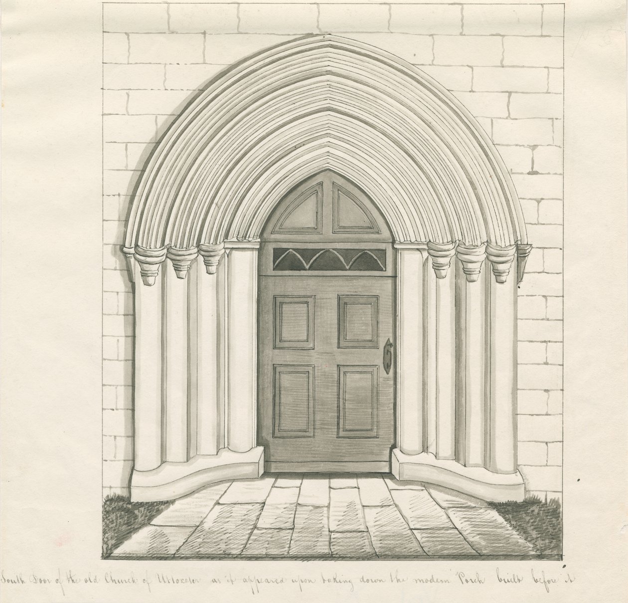 Uttoxeter Church - South Door: pen and wash drawing, nd [?mid 19th cent] (drawing) 作者 约翰·罗伯特·弗尼霍夫