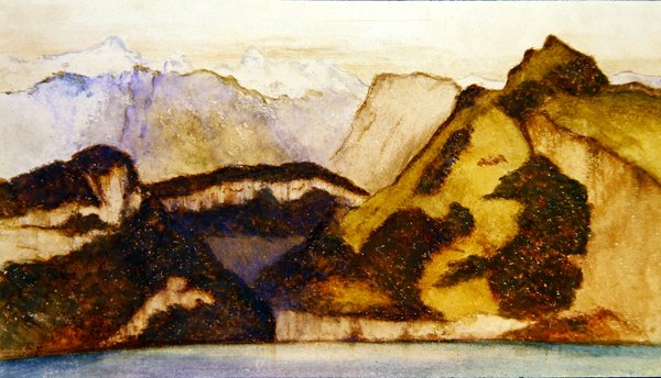 湖景，约1880年（纸上水彩画）（对359450）。 作者 约翰·罗丹·斯宾塞·斯坦霍普