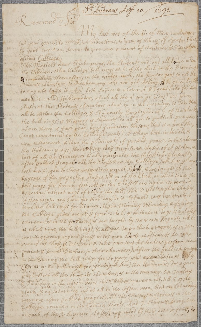 1691年，圣安德鲁斯的学生约翰·罗（John Row）写给他叔叔的一封信 作者 约翰·罗