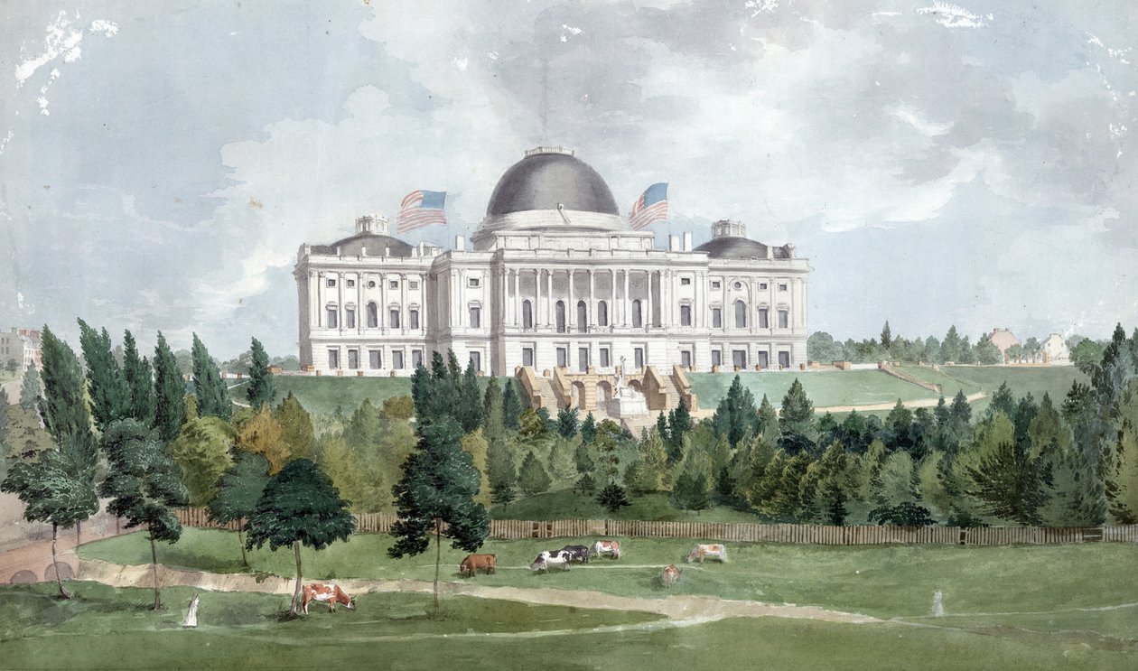 West front of the United States Capitol with cows in the foreground 1831 (oil on canvas) 作者 约翰·鲁本斯·史密斯