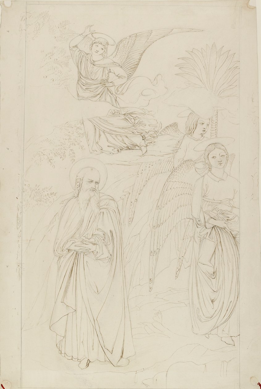 亚伯拉罕与天使分别的图画，来自贝诺佐-戈佐里，1845年 作者 约翰·拉斯金
