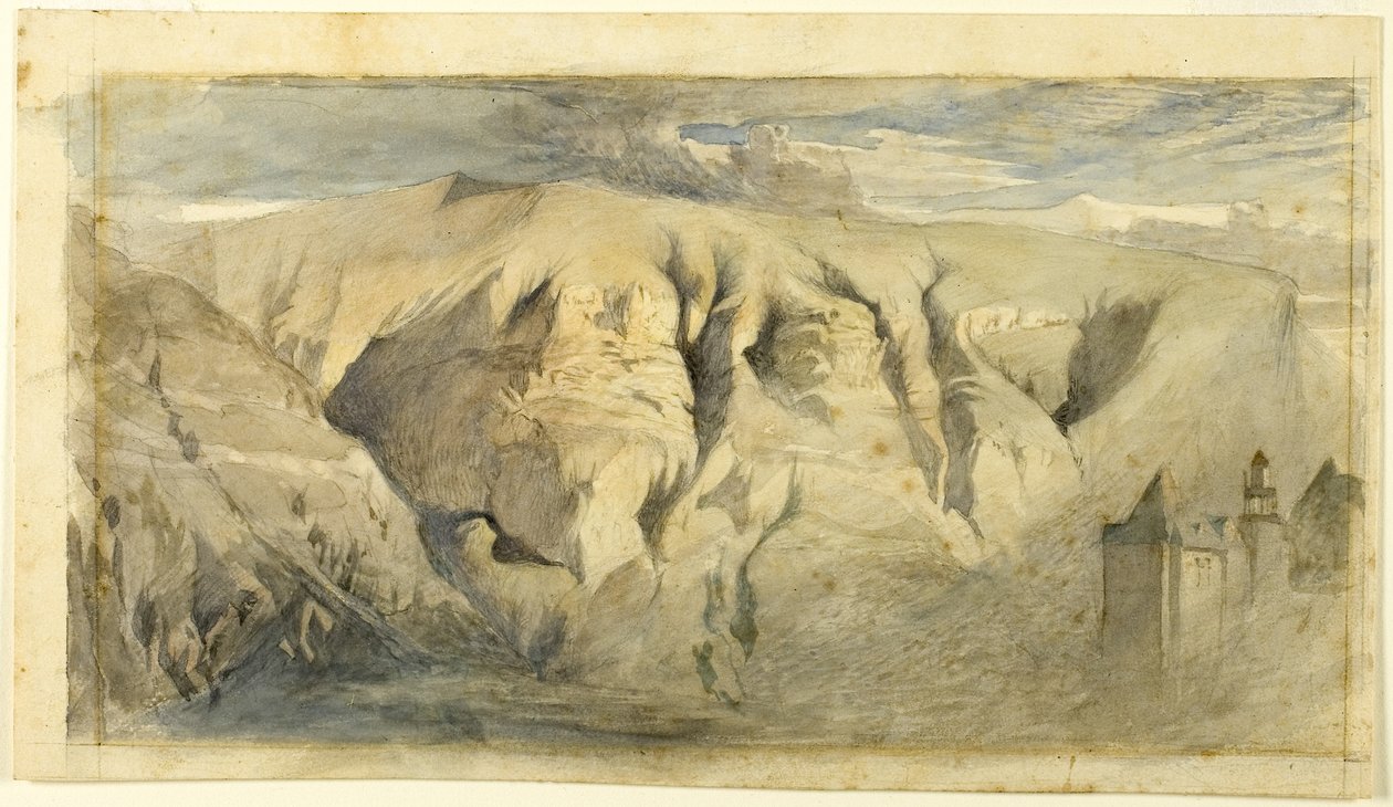 Mont Saleve，约 1840 年（水彩套石墨，奶油色织纹纸，铺在奶油色织纹纸上） 作者 约翰·拉斯金
