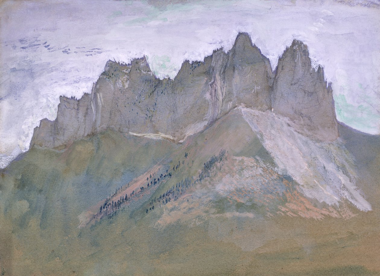 Lanfon Rocks，安纳西湖，1860年（水粉和纸上写着wc） 作者 约翰·拉斯金