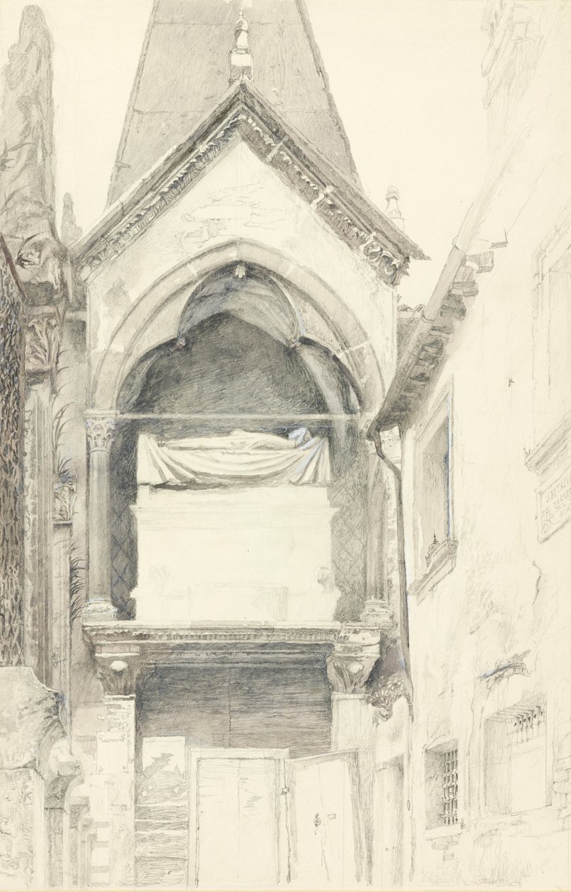 Cangrande I della Scala 之墓，维罗纳，1869 年 5 月 28 日至 6 月 29 日（纸上的石墨、水彩和体色） 作者 约翰·拉斯金