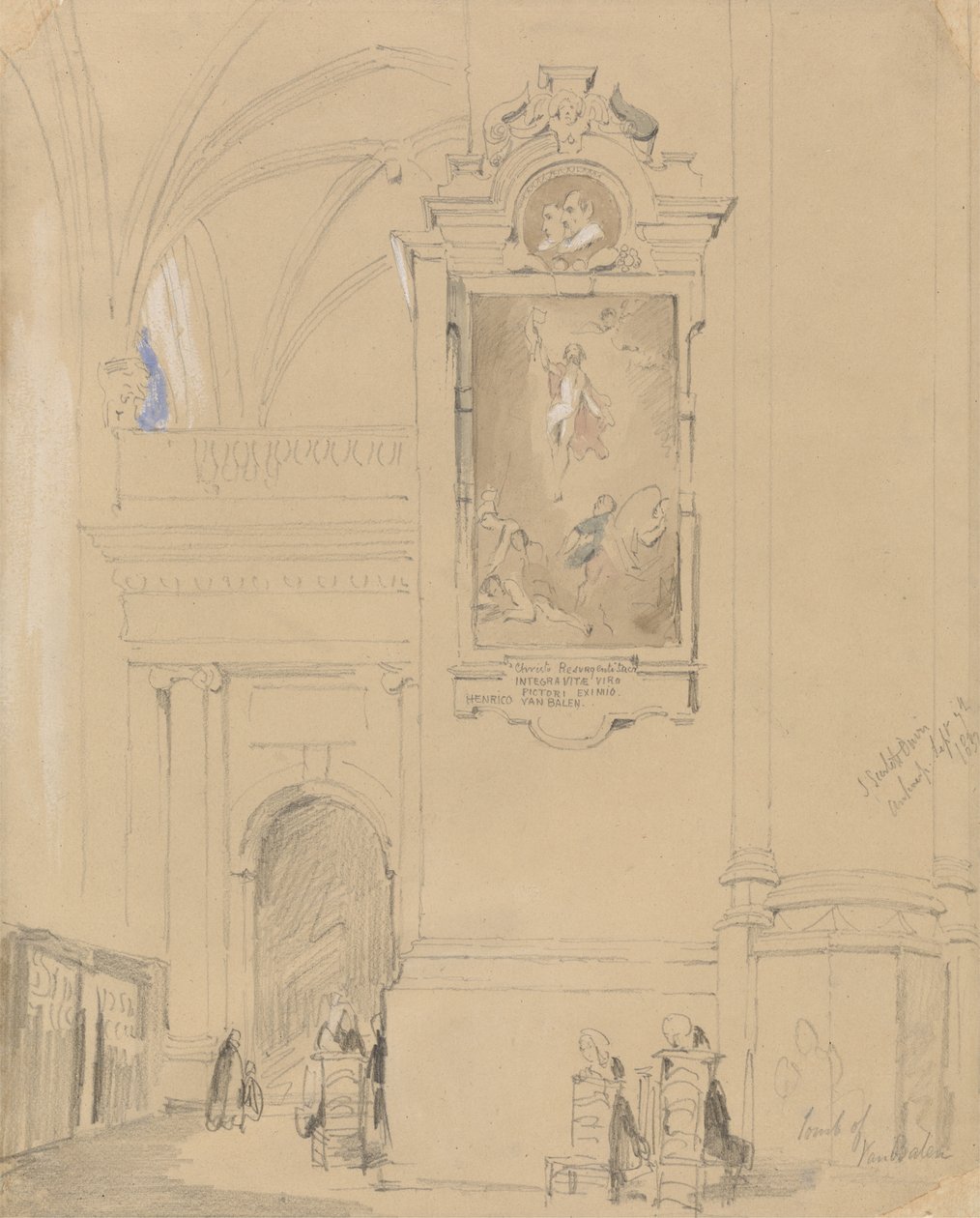 Hendrick van Balen墓（1575-1632），安特卫普，1832年9月7日（石墨与橙色纸上的wc） 作者 约翰·斯嘉丽·戴维斯