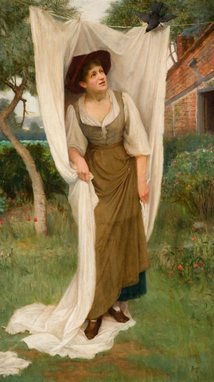被黑鸟惊动的洗衣女工，1891年。 作者 约翰·斯科特