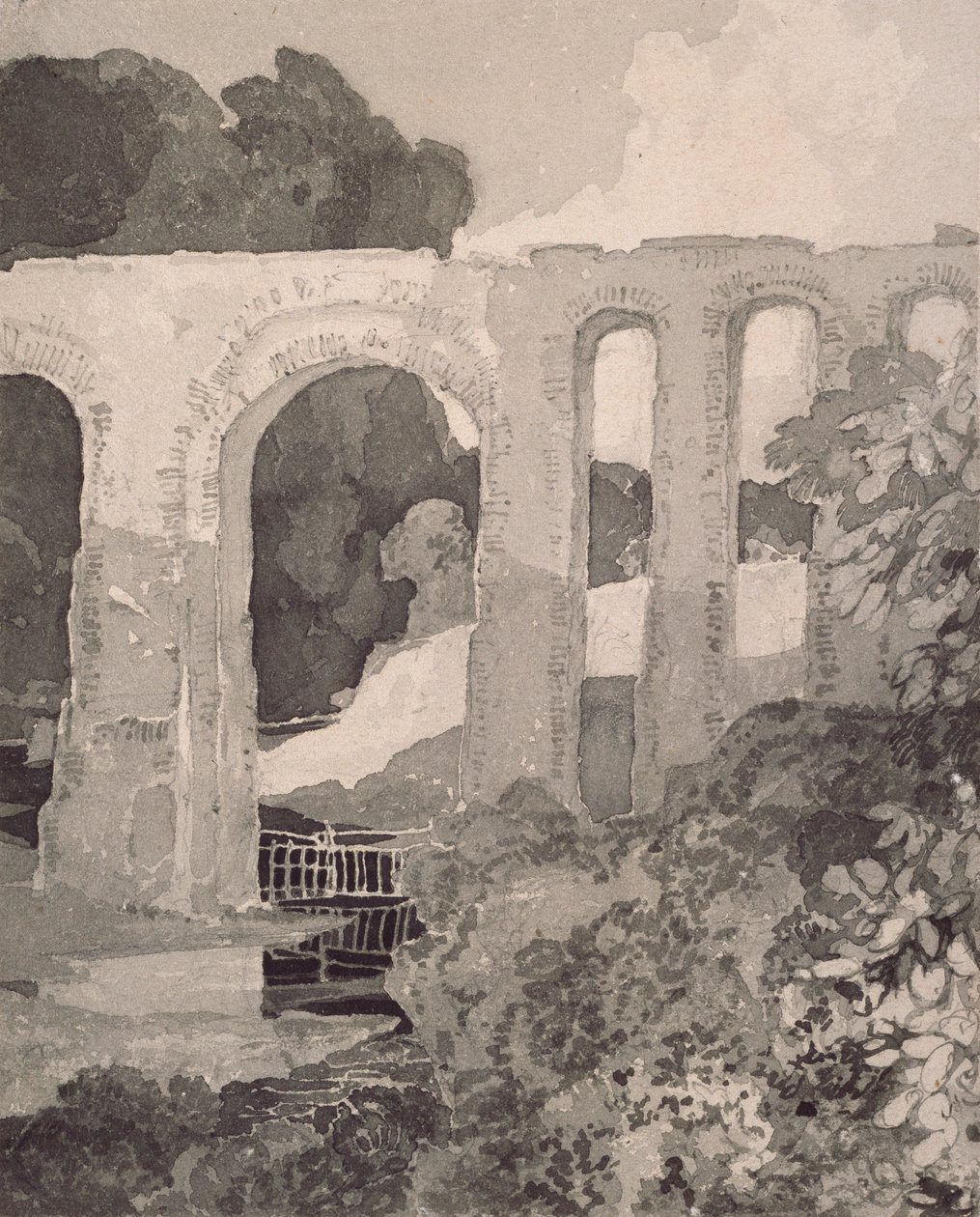 德尔福的引水渠，约1800年。艺术家。John Sell Cotman, Thomas Telford. 作者 约翰·塞尔·科特曼，托马斯·特尔福德