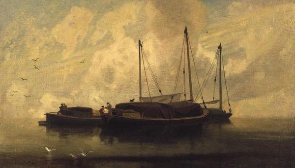 布莱顿水面上抛锚的船只，约1810年（布面油画） 作者 约翰·塞尔·科特曼