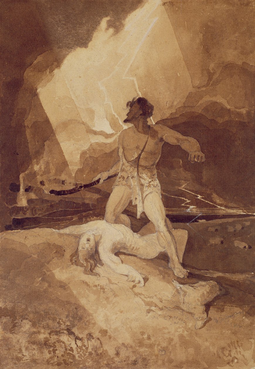 该隐和亚伯，1800-03（棕褐色洗黑铅） 作者 约翰·塞尔·科特曼