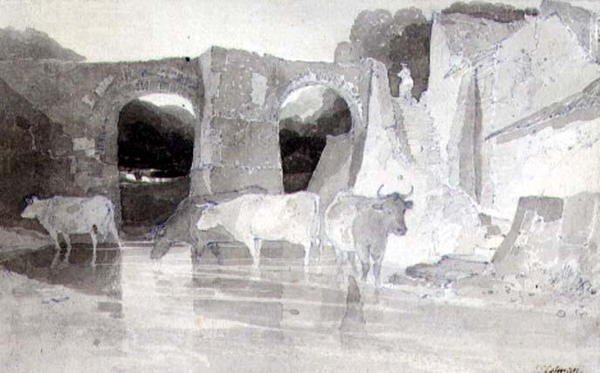 河里的牛（水墨画），纸本 作者 约翰·塞尔·科特曼