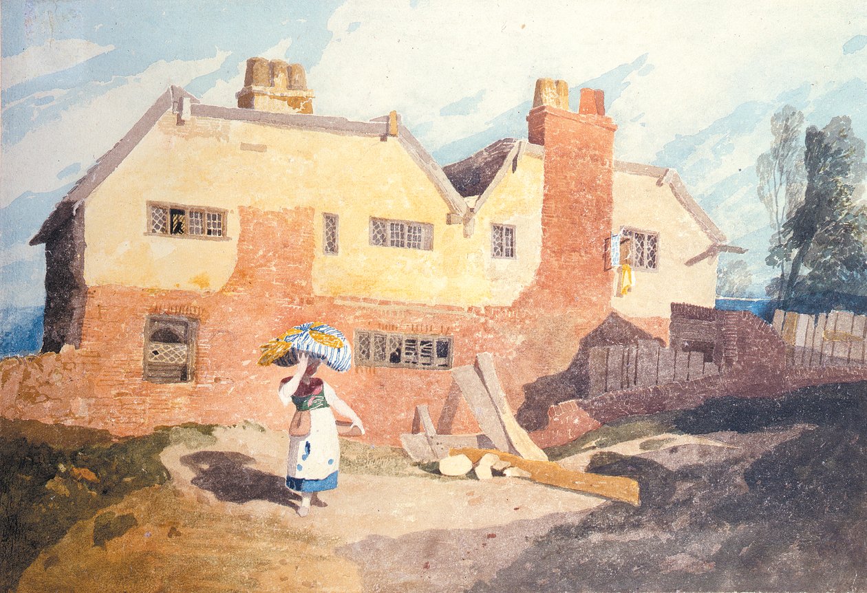 与Washerwoman（Elm Hill，Norwich）的小屋c.1808-9 作者 约翰·塞尔·科特曼