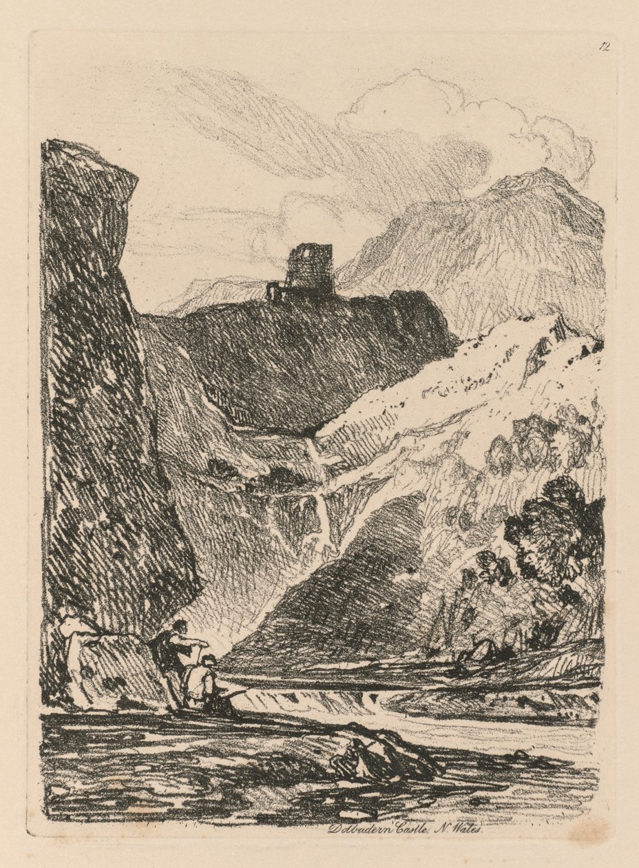Liber自修室：北威尔士Llanberris湖Dolbadern城堡第12板，1838年。 作者 约翰·塞尔·科特曼