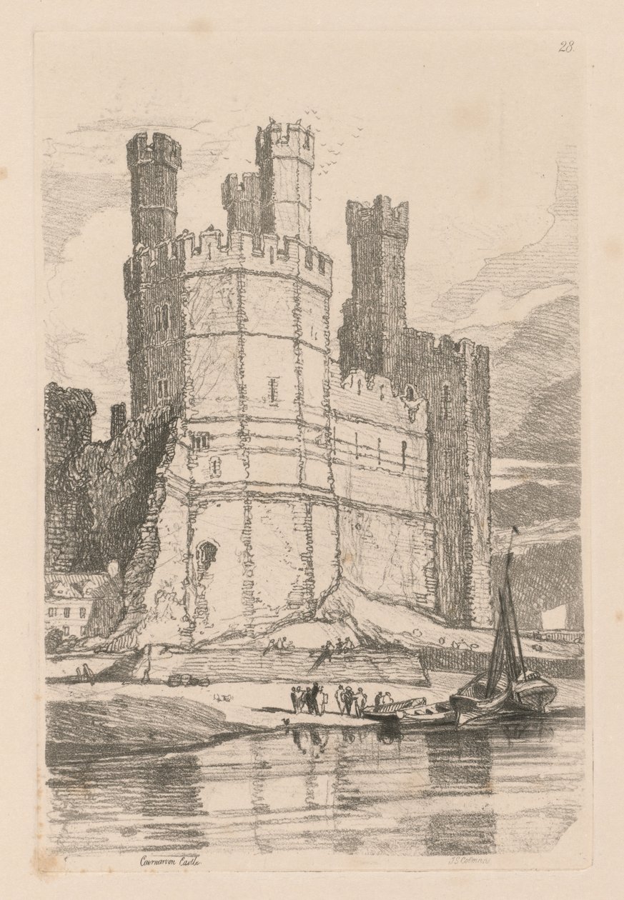 研究是免费的板28，卡那封城堡，威尔士N.，1838。 作者 约翰·塞尔·科特曼