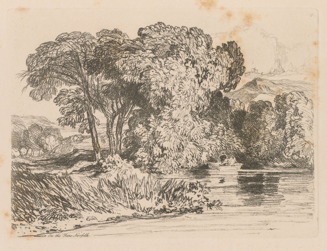 自由工作室（Liber Studiorum）：第4版，诺福克郡Yare上的风景，1838年。 作者 约翰·塞尔·科特曼