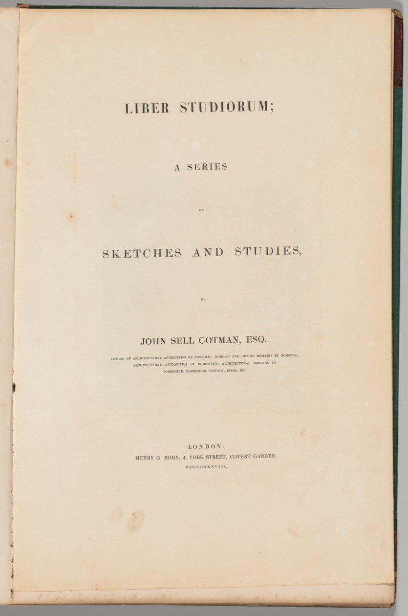 本书的研究：标题页，1838。 作者 约翰·塞尔·科特曼