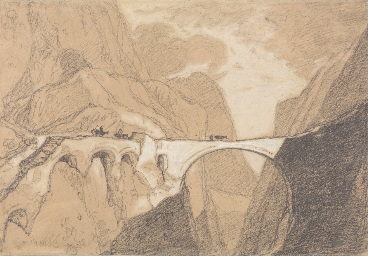 旅行者穿过高山峡谷上的桥梁 作者 约翰·塞尔·科特曼