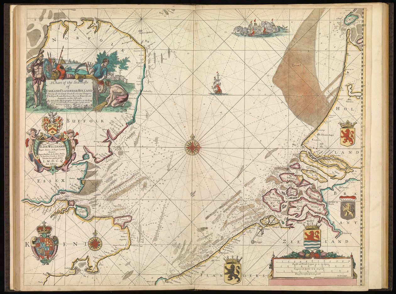 英格兰、佛兰德斯和荷兰海岸图，约 1672 年（印刷品） 作者 约翰·塞勒