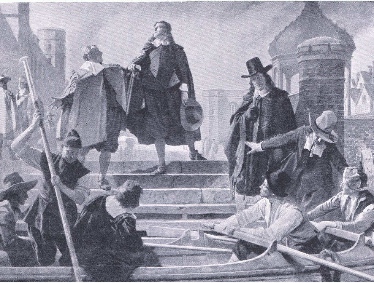 五位成员的飞行，插图来自 Waverley 出版的《英国人民的历史》，约 1940 年（石版画） 作者 约翰·西摩·卢卡斯