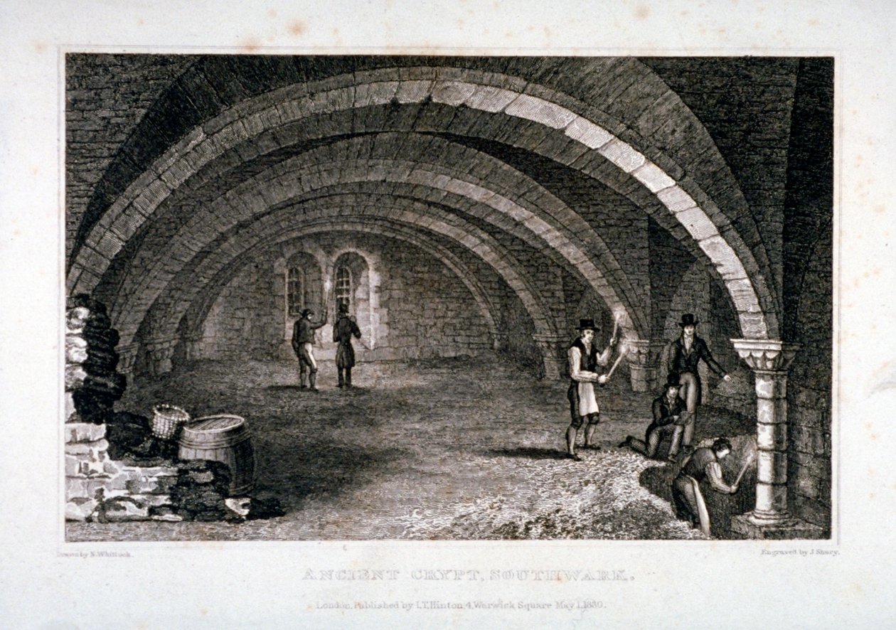 伦敦南华克的圣救世主教堂地下室内景，1830年。                         作者 约翰·舒里