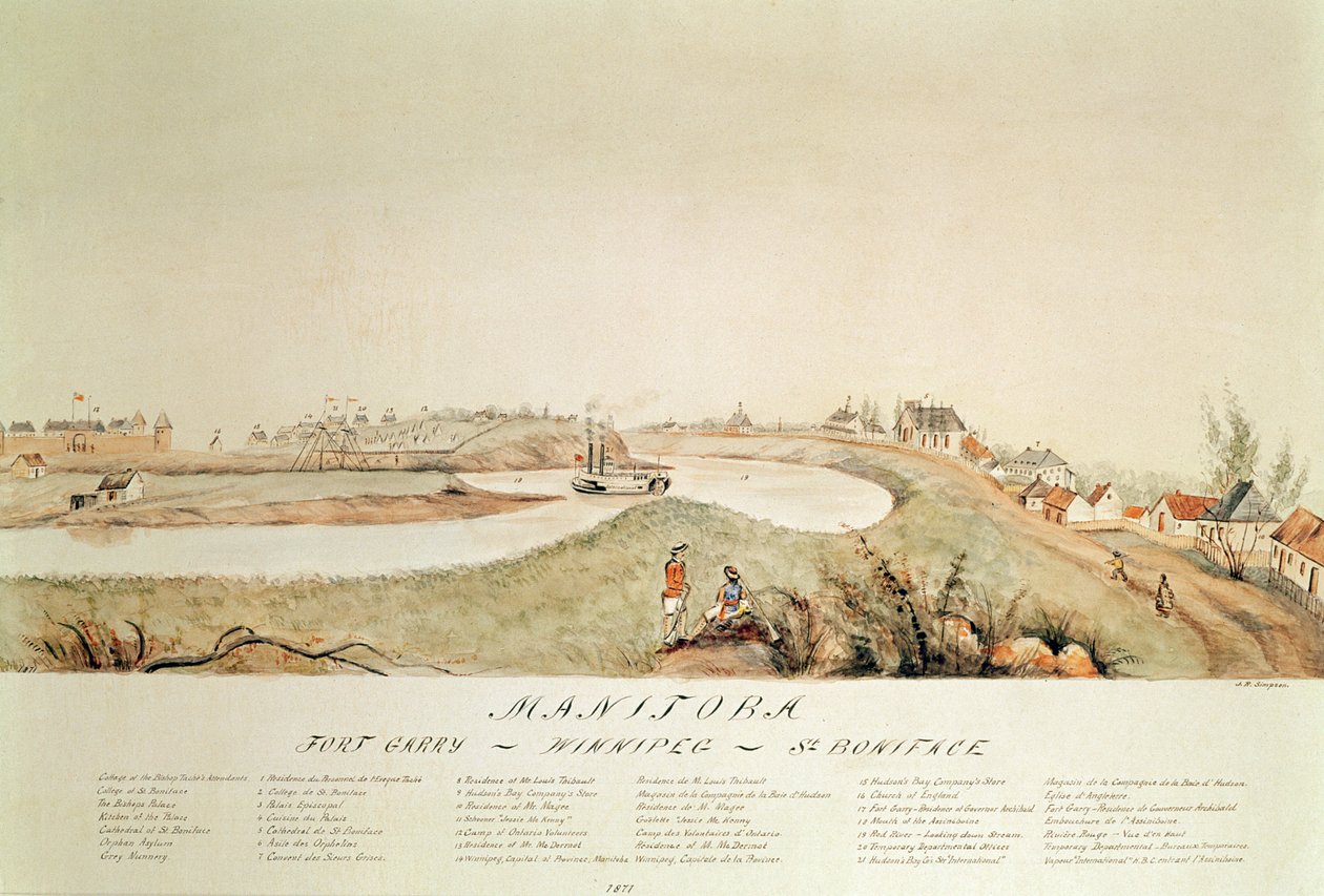曼尼托巴省，展示哈德逊湾公司交易站，1871年 作者 约翰·辛普森