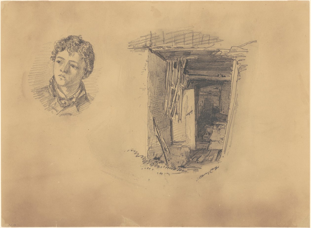 一个男孩的头和一个棚屋的入口，1871年。 作者 约翰·辛格·萨金特