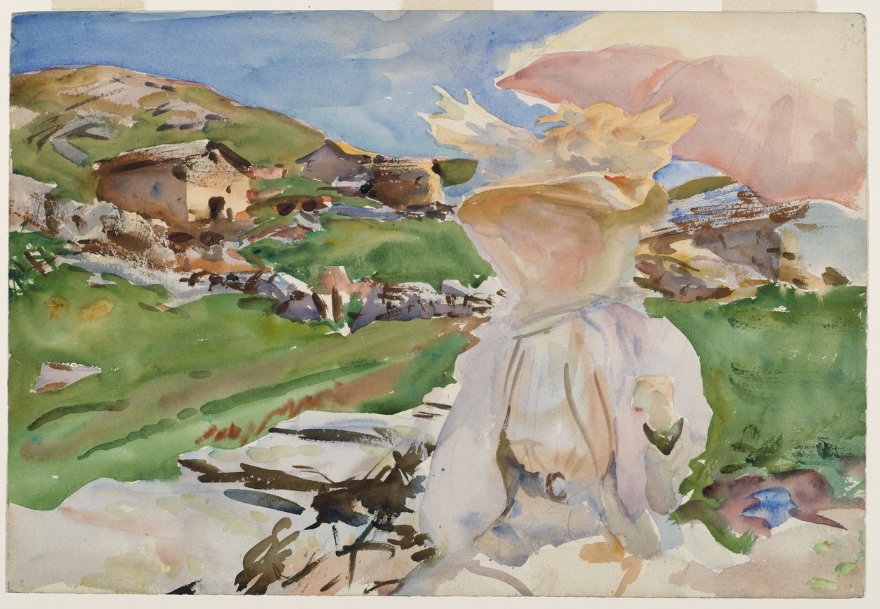 在Simplon Pass，1909年（半透明的wc和不透明的wc和蜡的抗蚀剂与石墨底部） 作者 约翰·辛格·萨金特