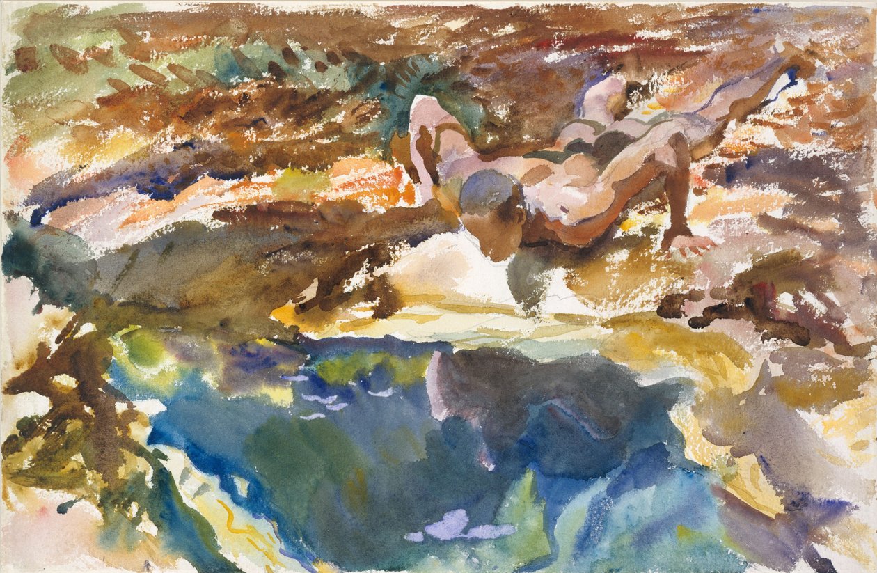 男人和游泳池，佛罗里达州，1917年 作者 约翰·辛格·萨金特