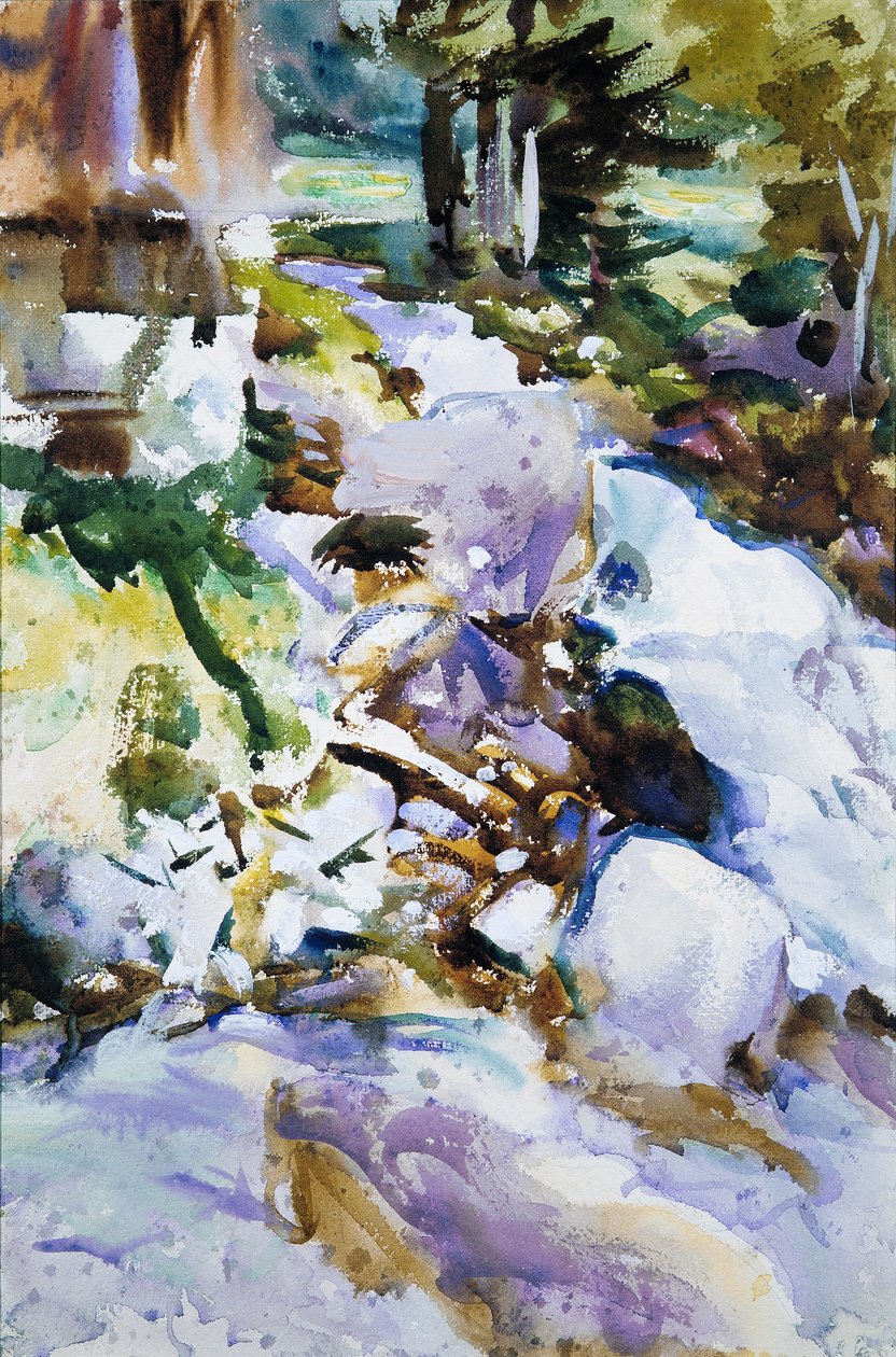 Rushing Brook，c.1904-11（wc，水粉和石灰在灰白色的纸上） 作者 约翰·辛格·萨金特