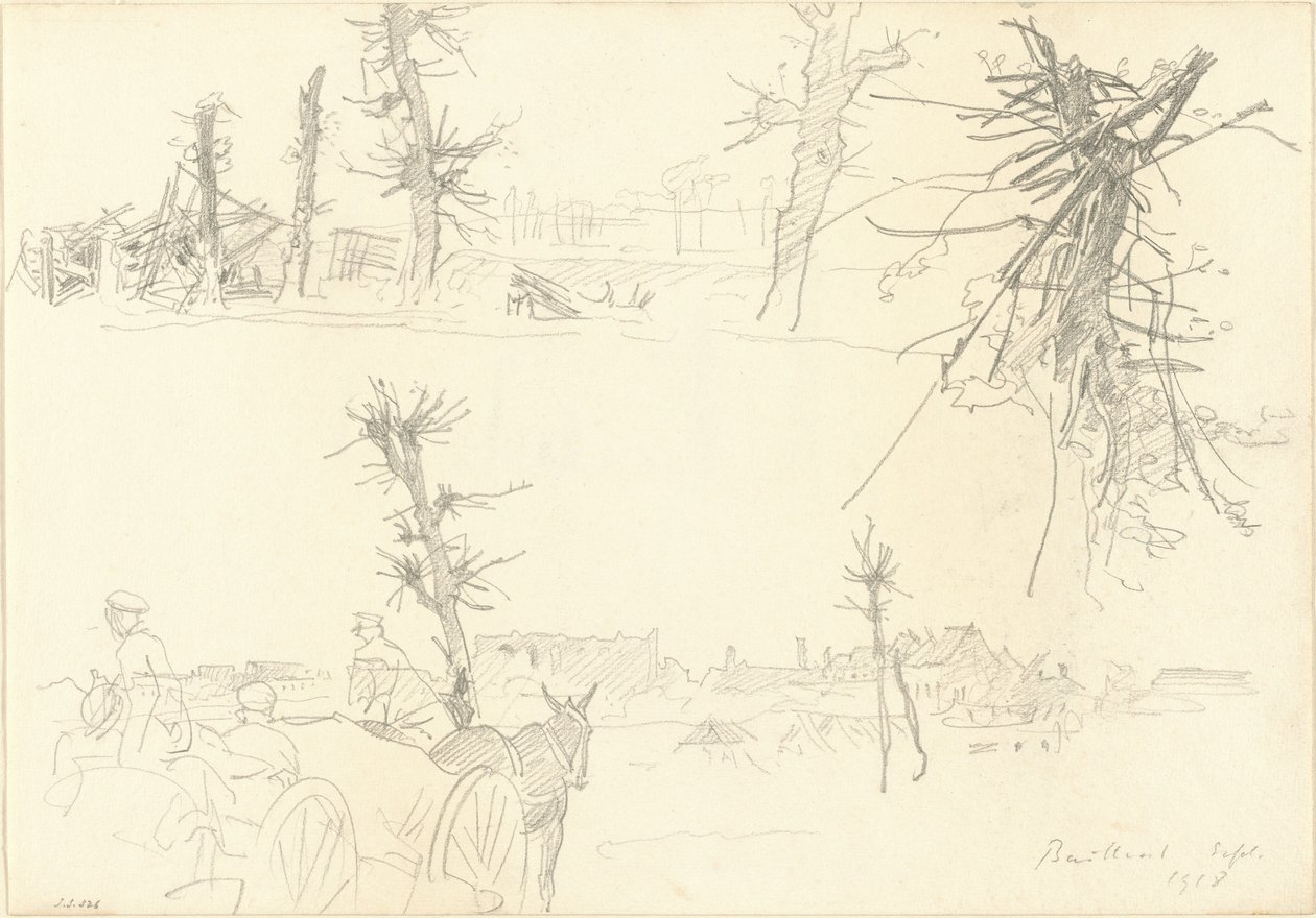 被破坏的风景中的士兵[直书]，1918年。 作者 约翰·辛格·萨金特