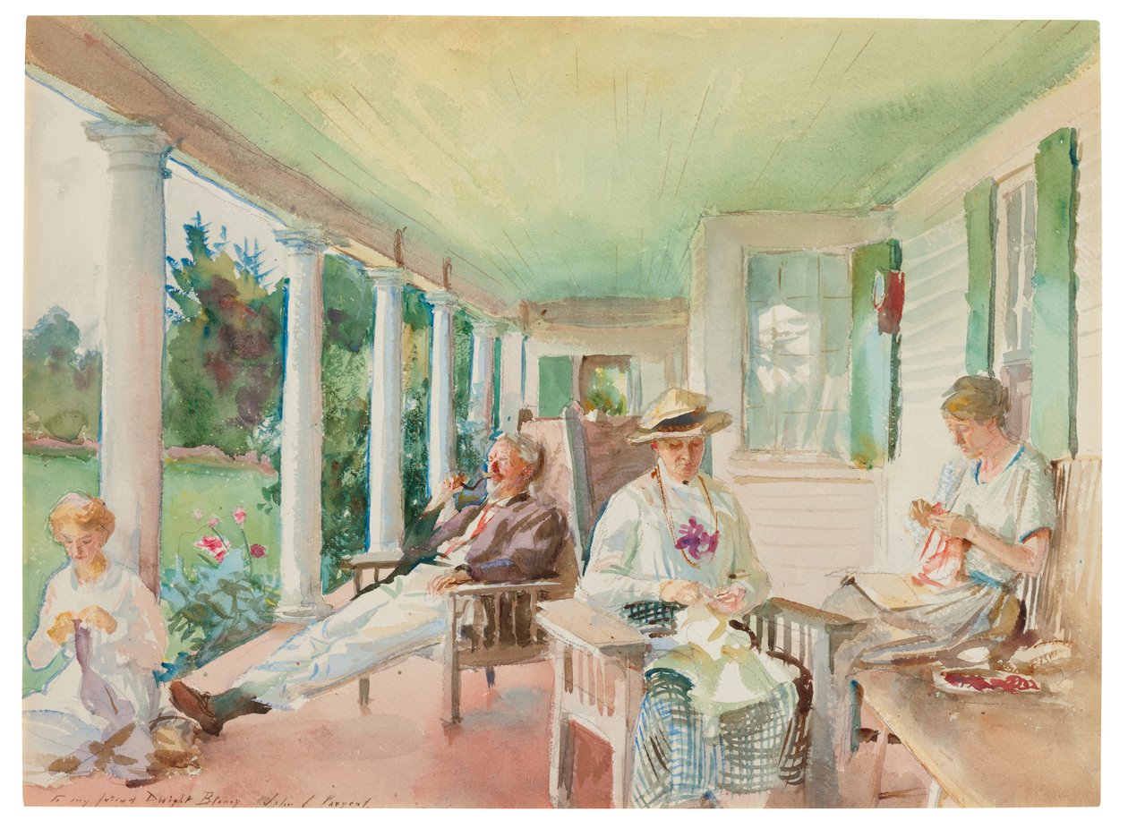 露天广场；阳台上，约 1921-22 年（纸面水彩和木炭画） 作者 约翰·辛格·萨金特