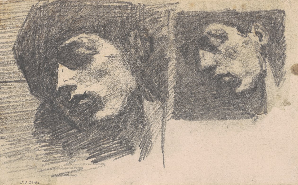 两个头，1875-80（编织纸上的石墨） 作者 约翰·辛格·萨金特