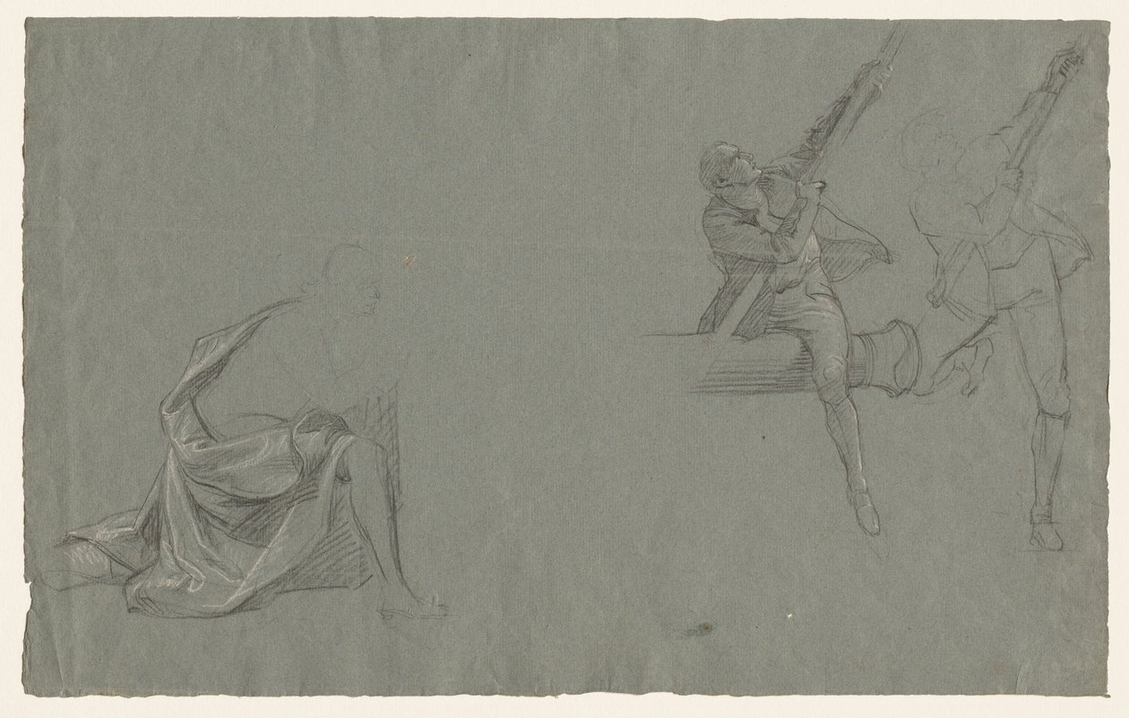 布研究，两个人物拔杆，1785-86年。 作者 约翰·辛格尔顿·科普利