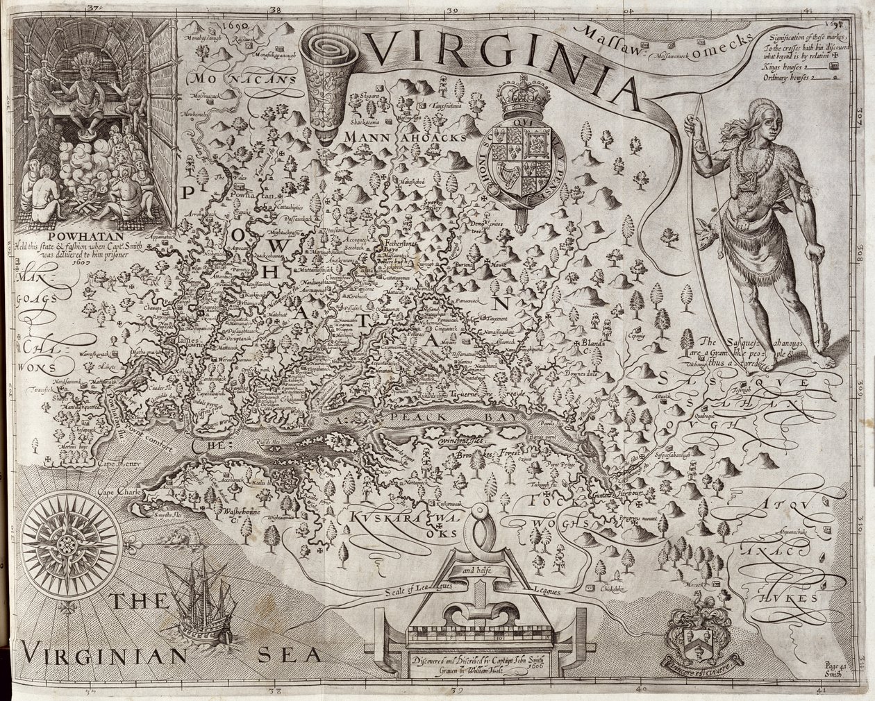 1606年由约翰史密斯船长发现并描述的弗吉尼亚地图，由William Hole（fl.1607-24）刻，1612年出版（另见174212） 作者 约翰史密斯 2