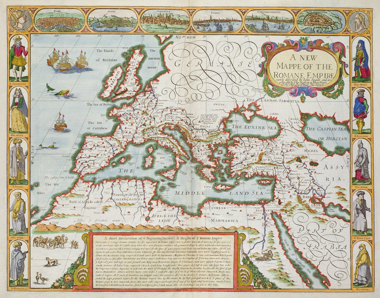 罗马帝国的新地图，来自“世界最着名的地区的前景”，酒吧。作者：Bassett und Chiswell，1676（手工彩绘板雕刻） 作者 约翰·斯皮德