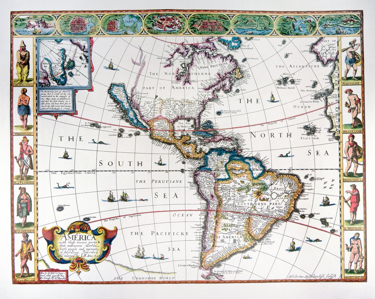 1626 年的西半球地图（彩色石版画） 作者 约翰·斯皮德