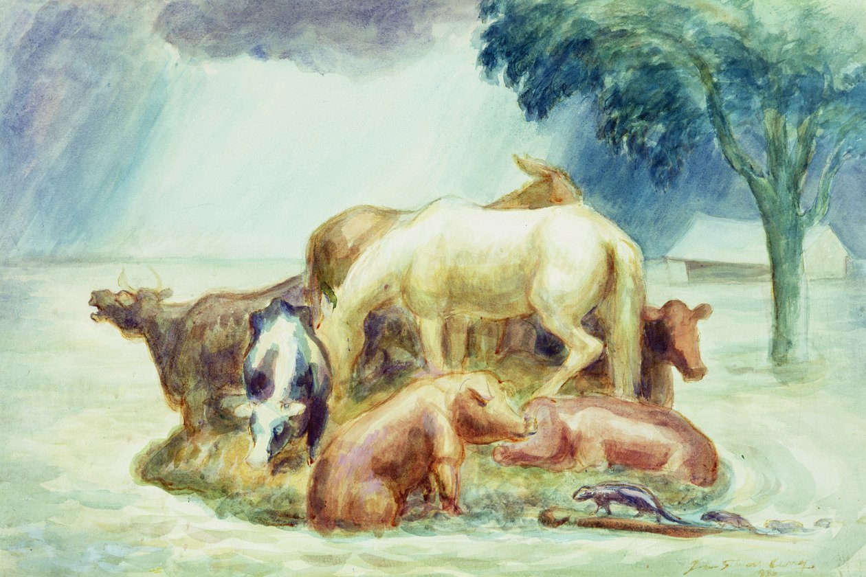 避难所》，约 1936 年（纸面水彩画） 作者 约翰·斯图尔特·库里