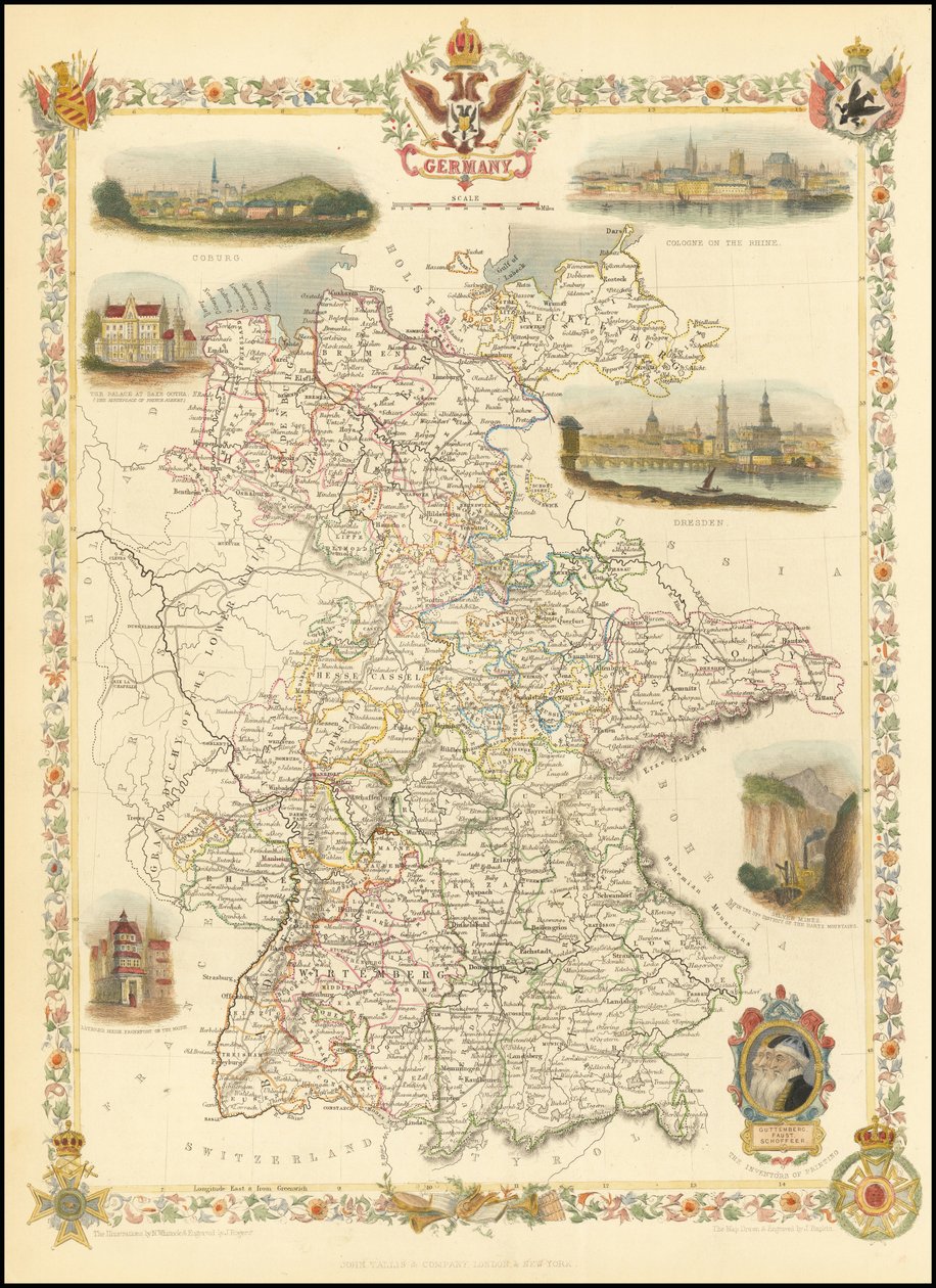 1851 年德国地图 作者 约翰·塔利斯