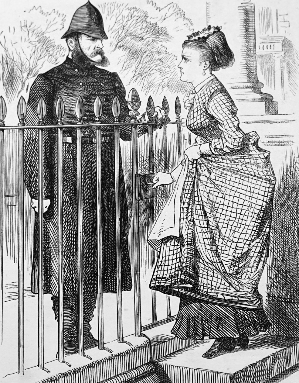 A policeman speaking with a young woman 作者 约翰·坦尼尔