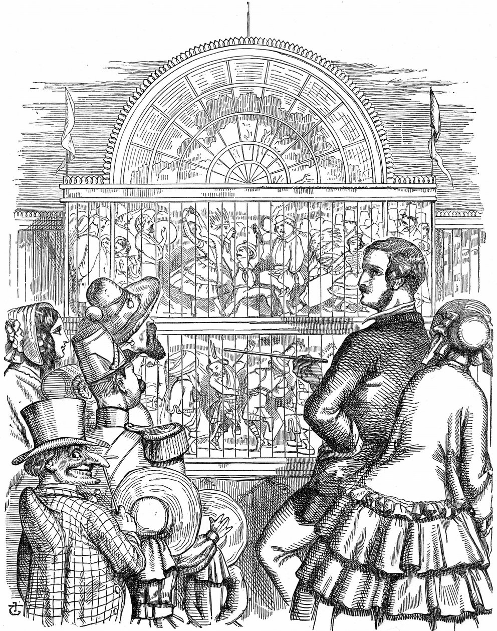 Albert, Prince Consort of Queen Victoria, showing off the Crystal Palace and the Great Exhibition in Hyde Park, London. John Tenniel cartoon from Punch London 1851. Wood engraving 作者 约翰·坦尼尔