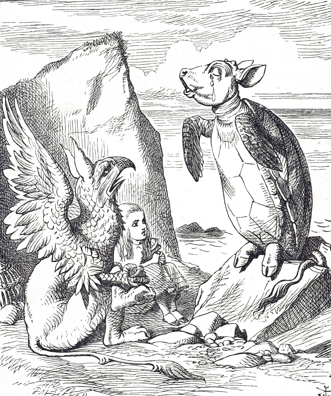 Alice, Mock Turtle and the Gryphon from Alice
