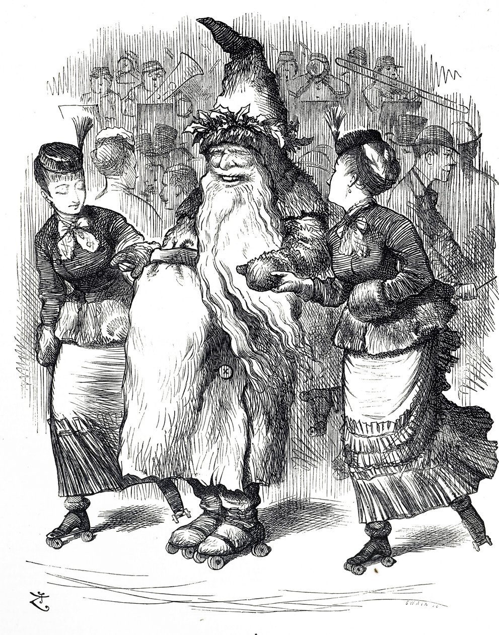 Cartoon depicting Father Christmas roller-skating 作者 约翰·坦尼尔