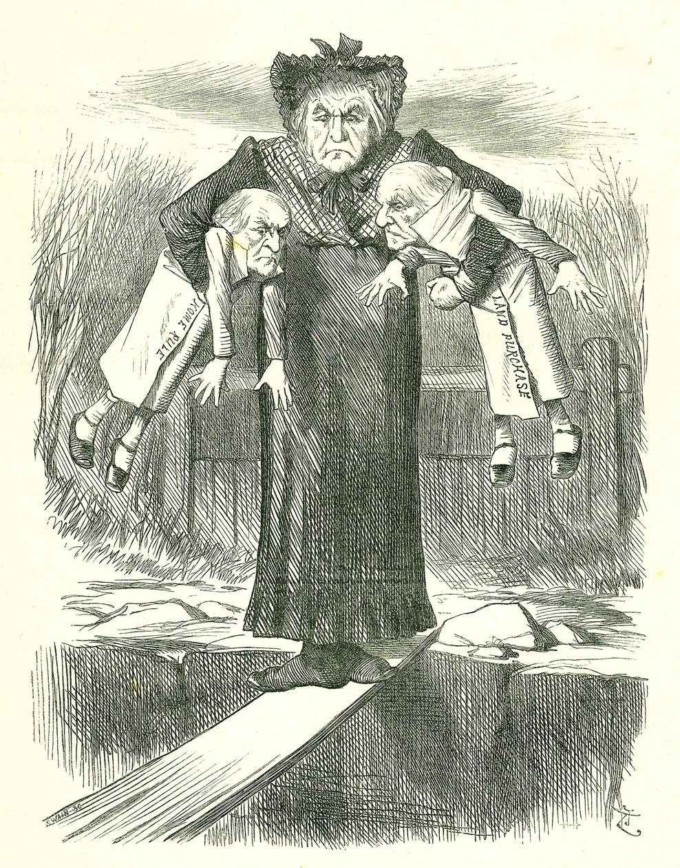 Set Down Two, and Carry One.?: Gladstone, the British Prime Minister, in a quandary over which of the controversial Irish bills to jettison. John Tenniel cartoon from Punch, London, 3 April 1886. 作者 约翰·坦尼尔