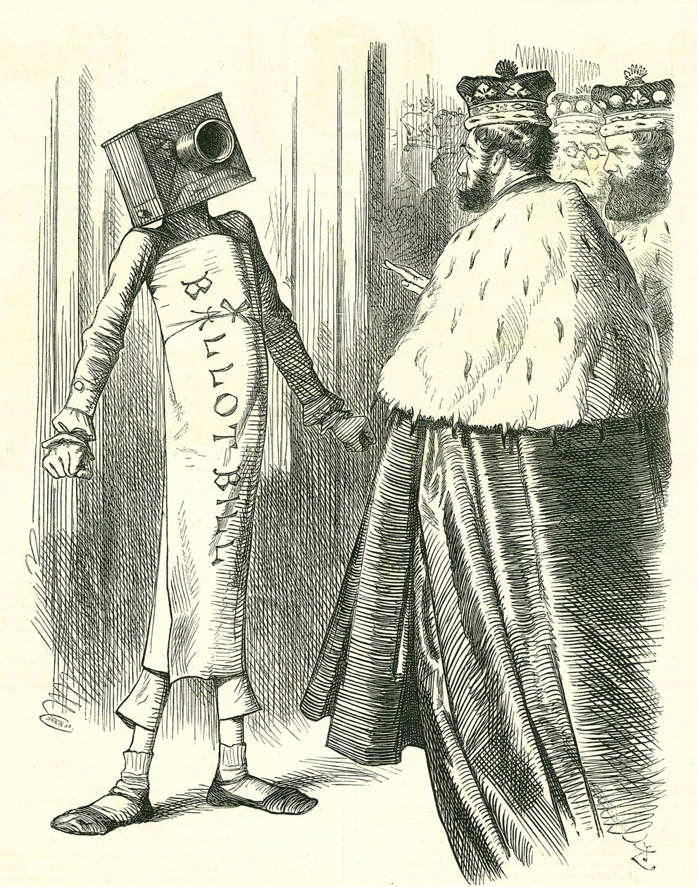 The Ballot Bill standing up to the House of Lords. John Tenniel cartoon from 