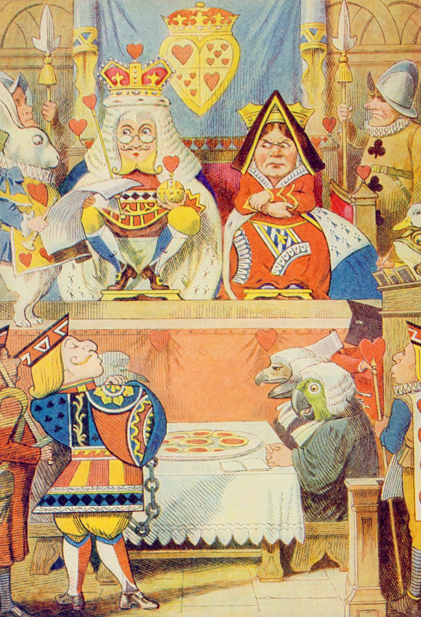 The Knave of Hearts的试炼，来自Lewis Carroll的“爱丽丝梦游仙境”（1832-9） 作者 约翰·坦尼尔